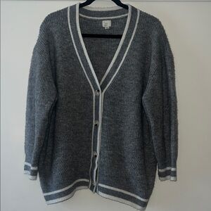 Gray Women's Varsity Cardigan with White Trim